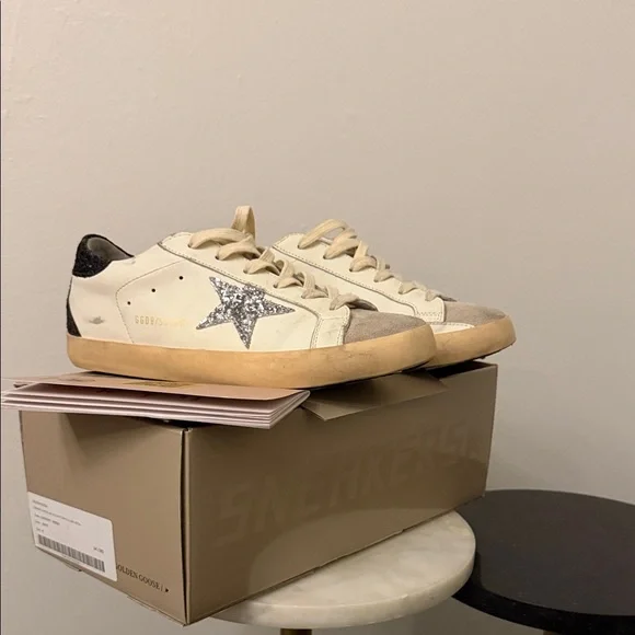 Golden Goose Cream Sneakers with Silver Star - Picture 1 of 10